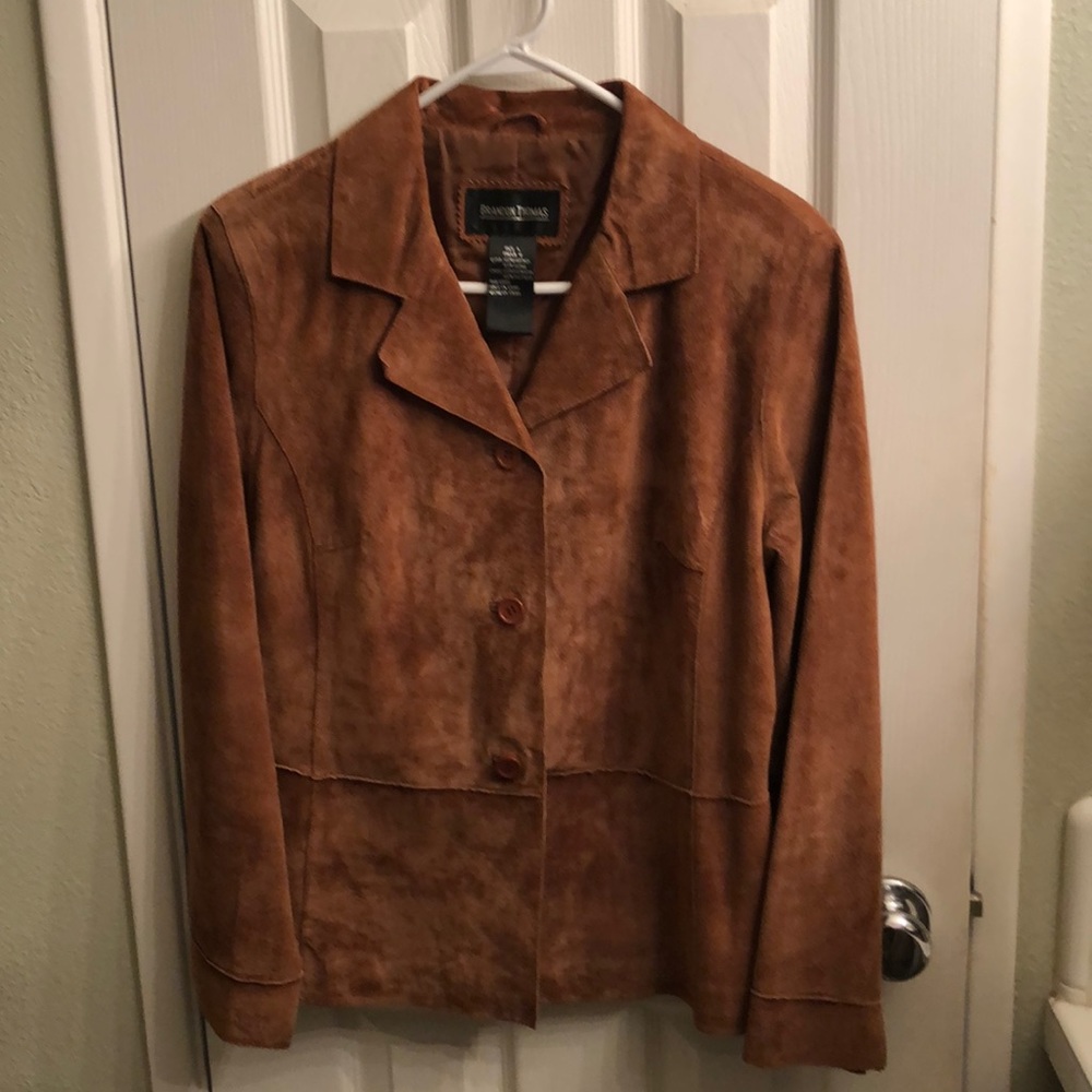 Brandon Thomas camel colored suede jacket